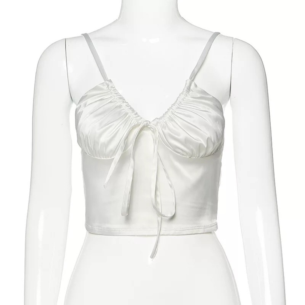 New White Medium Vintage Style Satin Tank Top